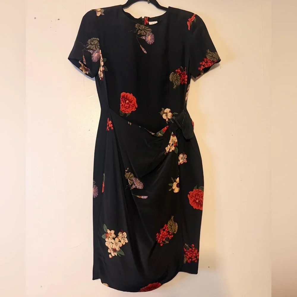 Liz Claiborne Black Dress with Red Floral Design - Picture 1 of 6